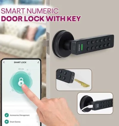 Ospon Advanced Keypad Door Lock with Password & Manual Key & Tuya App Control - Black