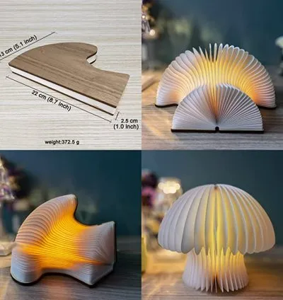 Mushroom Folding Wooden Book Lamp with Remote - Multicolor LED Night Light