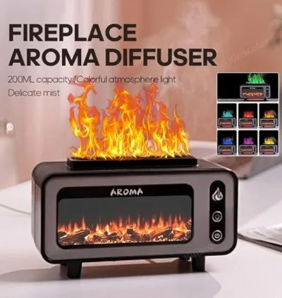 Vintage Electric Humidifier and Aroma Diffuser with Colorful Flame Effect