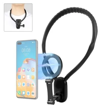 Universal Magnetic Neck Mount Phone Holder with Adjustable Gooseneck - Black
