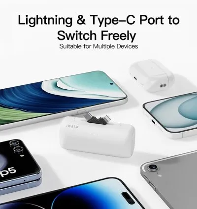 iWalk LinkPod Switch 5000mAh with USB-C & Lightning two Plug Power Bank