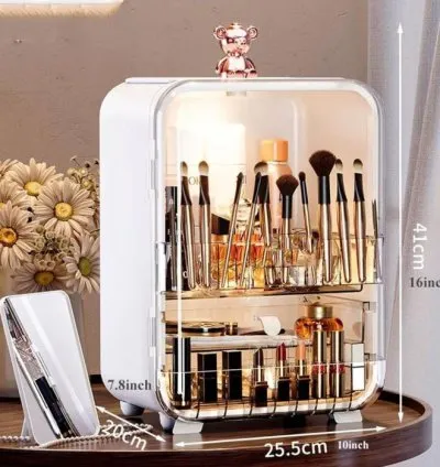 صندوق تنظيم مستحضرات التجميل مع مصباح LED ومرآة قياس - (26x20x41 سم)