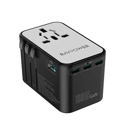RAVPower GaN 100W Travel Universal Power Adapter - Black