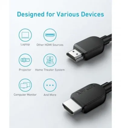 كيبل HDMI بدقـة 8k بطول 1.8 متر مثالي للألعاب - باللون الاسود من انكر