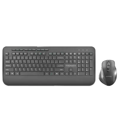 Promate Ergonomic Full-Size Wireless Keyboard & Mouse Combo with Palm Rest