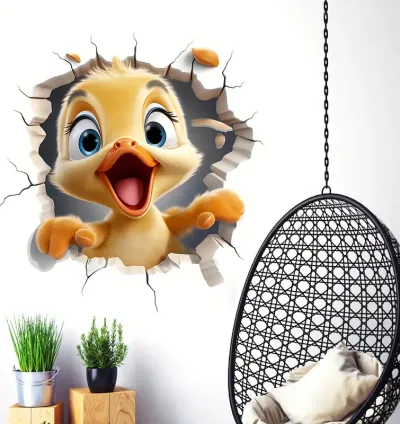 Self-Adhesive 3D Cartoon Duck Vinyl Sticker for Toilet Lid & Home Décor 25 cm x 25 cm