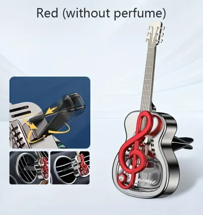 Guitar-Shaped Car Air Freshener & Reusable Scent Holder with Musical Key – Red (Without Perfume)