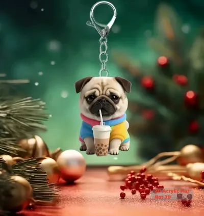 Festive Pug Acrylic Keychain Cute & Durable For Bags & Keys
