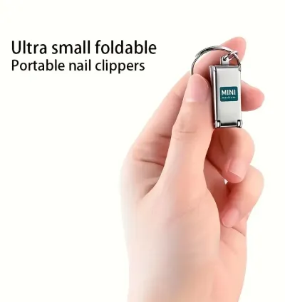 Portable Foldable Stainless Steel Nail Clipper with Straight Blade & Keychain