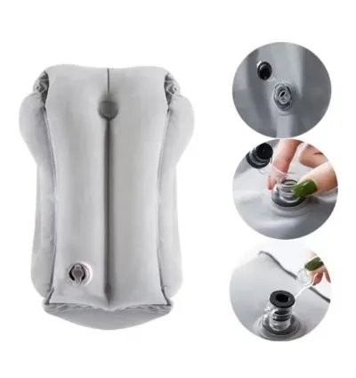 Portable Inflatable Neck and Head Rest Pillow for Travel - Grey
