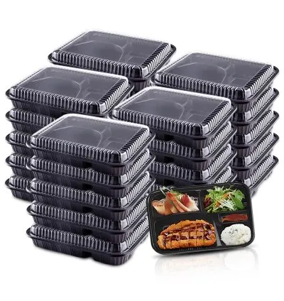 5-Compartment Disposable Plastic Food Container with Lid - 26.5 x 20.5 x 5 cm