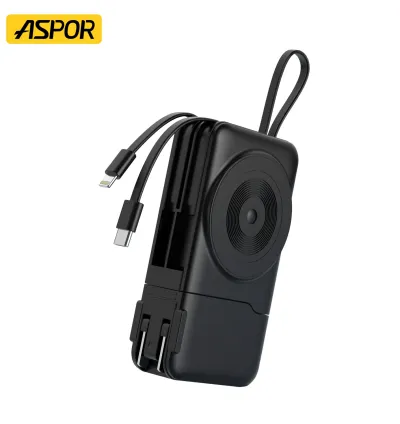 Aspor 6 In 1 Smart AC Charger + Power Bank 10,000mah - Black
