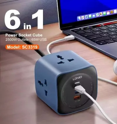 LDNIO 6 In 1 Universal Outlet Power Socket Cube 2500W