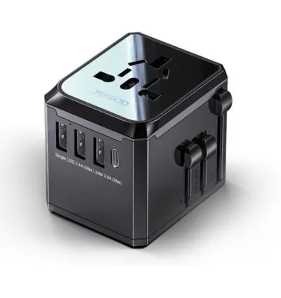 Yesido MC10 Universal Adapter with 3 USB and Type-C Charging Port - Black