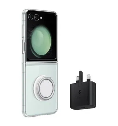Samsung Z Flip 5 Clear Gadget Case & Super Fast Charging 25W Travel Adapter Bundle
