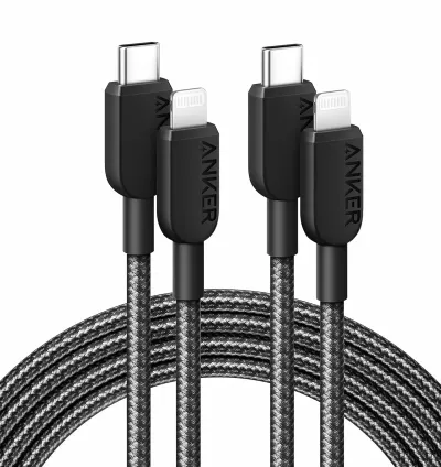 Anker 310 USB-C to Lightning Braided Cable (6FT / 1.8m & 2 Pack) - Black