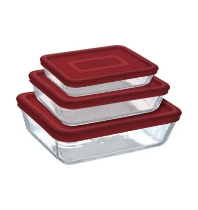Pyrex Cook & Freeze Glass Container Set with Lid 0.8 L + 1.5 L + 2.6 L