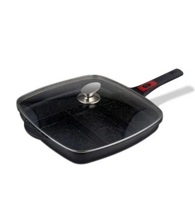 BH Die-Cast 4 in1 Fry Pan with Detachable Handle and Glass Lid 32x32x4.4 CM