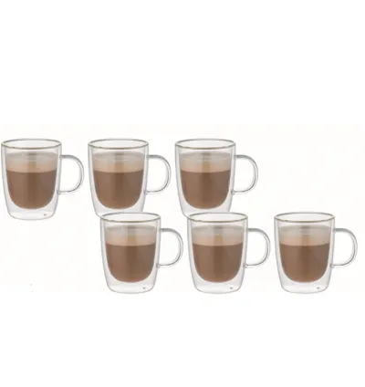 Aramoro 6 Pcs Set 360 Ml Borosilicate Double Wall Glass Mug