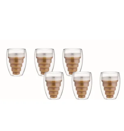 Aramoro 6 Pcs Set 250 Ml Borosilicate Double Wall Glass Tumbler