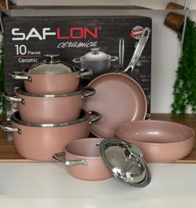 Saflon Ceramic Cookware Set 10 Pcs (Colors : Black / Gray / Brick) From Your Choose