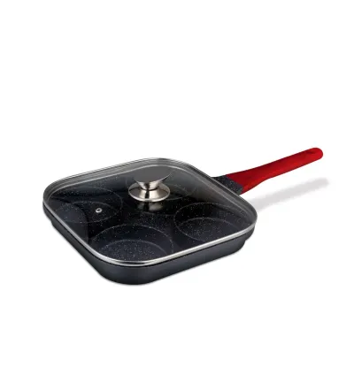 BH Die-Cast 4 Hole Fry Pan with glass Lid 26x26x3.5 CM