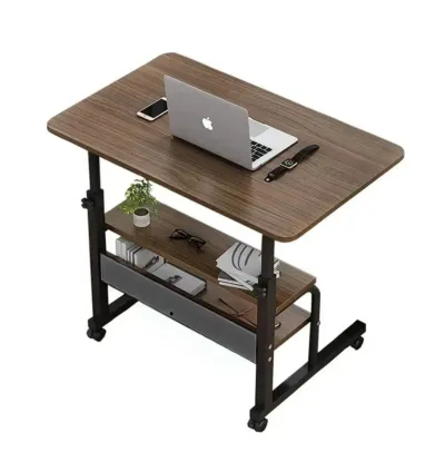 Adjustable Height Wooden Side Table With Scratch & Water Resistant Surface Ideal for Studying & Working - Brown