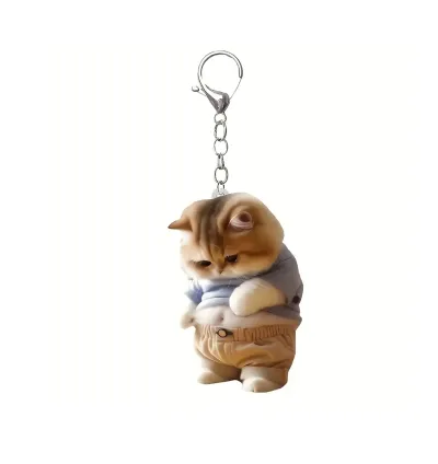 Cute Acrylic Cartoon Cat Keychain – Anime Style Key Ring for Cat Lovers