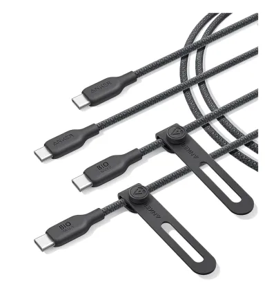 كيبل USB-C إلى USB-C بقوة 240 واط مع 6 اقدام - قطعتين - باللون الاسود من انكر