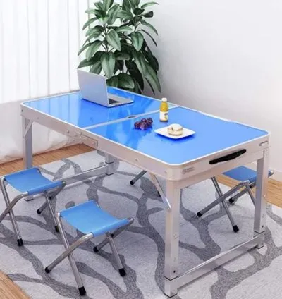 Folding Camping Table with 4 Mat Chairs & Carrying Handle & Height Adjustable Table for Picnic, Hiking,Garden, Outdoor