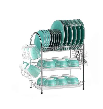 3-Tier Stainless Steel Dish Drying Rack with Mug Holder & & Cutlery Drainer