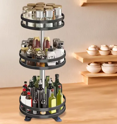 3-Tier Metal Lazy Susan Spice Rack – Rotatable & Height Adjustable Organizer