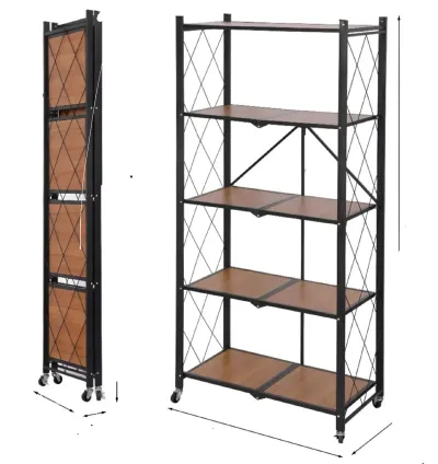 رفوف تخزين متعددة الطبقات – رف منظم خشبي قابل للطي للاستخدام في المنزل والمكتب بـ5 طبقات