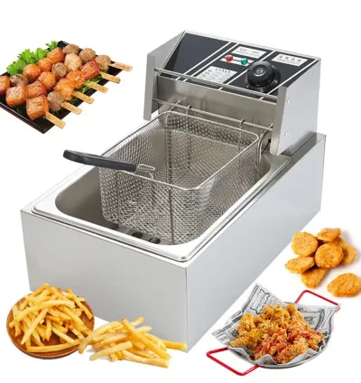 RAF Stainless Steel Electric Deep Fryer with Adjustable Thermostat, Safety Lid & Indicator Light 6L & 2.5KW