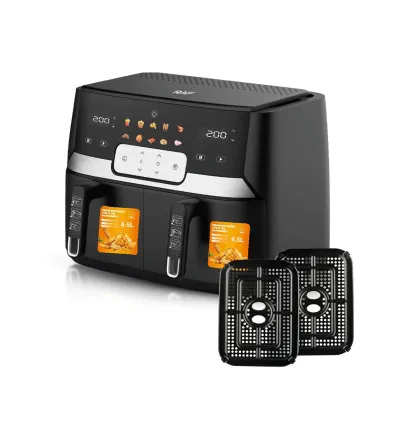 RAF Dual-Basket Smart Air Fryer with 360° Air Circulation Technology 1700W & 9L - Black