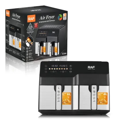 RAF Dual Basket Digital Air Fryer 5.5L + 3.5L With 2-Zone Cooking & LCD Display 2500W