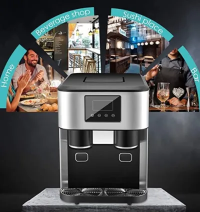 ماكينة ثلج 3 في 1 مع كسارة ثلج وموزع مياه باردة، خزان مياه 1.8 لتر مع إنتاج يومي من 15 إلى 18 كجم